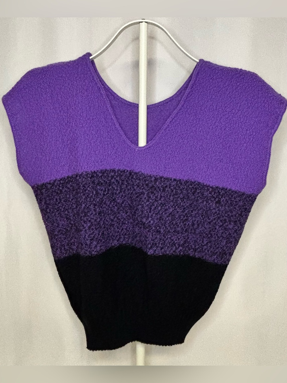 VTG 80s Colorblock Knit Sweater Vest Cap Sleeve Purple Black M L Deadstock NOS